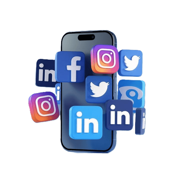 Digital marketing growth showing social media icons on a mobile screen